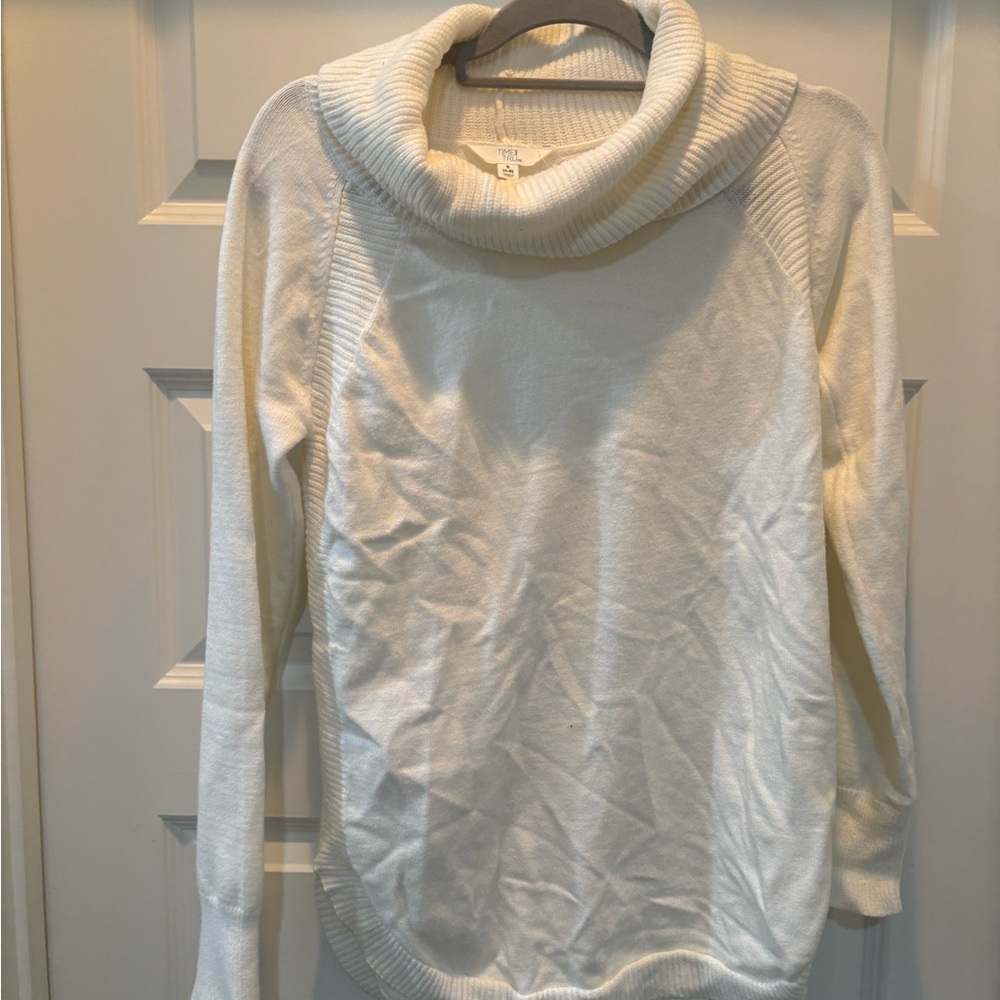 Time and Tru Women's Cowl Neck Sweater - White